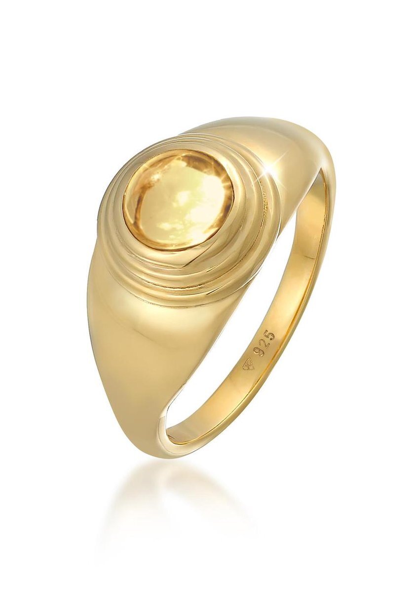 Elli PREMIUM Ringen Dames zegelring rond klassiek met Citrien edelsteen in 925 Sterling Zilver verguld