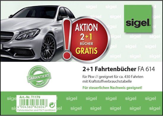 Sigel T1179 DIN A6 liggend Ritregistratieboek 3 stuk(s)