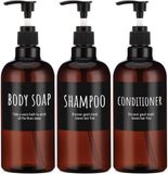 Unyqoos® Set van drie navulbare pompflessen voor shampoo en zeep met etiketten