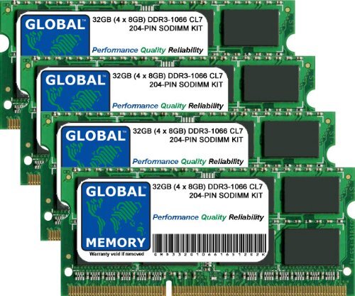 GLOBAL MEMORY 32GB (4 x 8GB) DDR3 1066MHz PC3-8500 SODIMM GEHEUGEN RAM KIT VOOR INTEL IMAC 27" i5 2.66GHz/i7 2.8GHz (LAAT 2009)