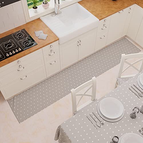 PETTI Artigiani Italiani - Keukentapijt, loper voor keuken, antislip en wasbaar, 52 x 100 cm, design harten, grijs, 100% Made in Italy