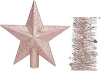 Kaemingk B.V. Décoration de Noël étoile en plastique pailletée 19 cm et guirlandes en feuille d'étoiles lot rose pâle