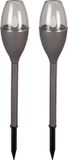 Luxform Solar tuinlamp - 2x - grijs - LED Flame effect - oplaadbaar - D6,2 x H38 cm