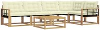 vidaXL Hoek loungeset 5 zitplaatsen Wit en crème Acacia hout Inclusief tafel