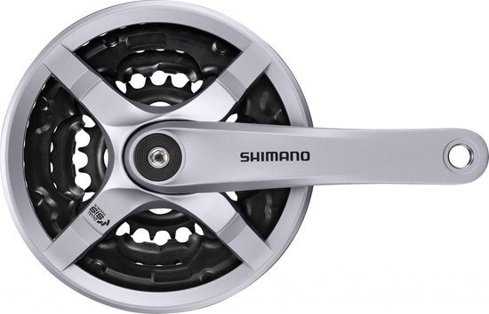 Shimano FC-TY501 Zwengel 6/7/8-speed 48-38-28 tanden met kettingbeschermring zilver Pedaalarmlengte 170 mm