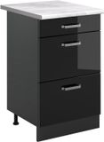 Vicco Keukenonderkast R-Line, Zwart hoogglans/Antraciet, 50 cm marmer werkblad