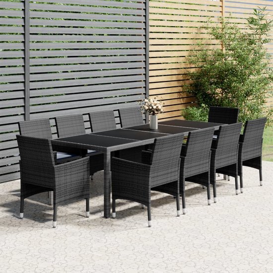 The Living Store Tuinset - - Tafel- 250x100x75cm - Stoel- 52x57x84cm - Grijs - Weerbestendig