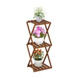 Furinno Outdoor gereedschapsloze multifunctionele opvouwbare displayplank, plantenstandaard, bijzettafel, hout, natuurlijk, 1-pack