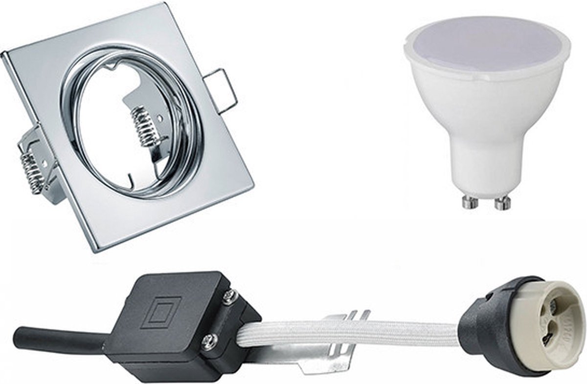 Qualu LED Spot Set - Torna - GU10 Fitting - Inbouw Vierkant - Glans Chroom - 4W - Helder/Koud Wit 6400K - Kantelbaar 80mm