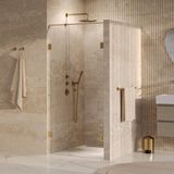 Brauer Void - Carving Nisdeur - 2-Delig - Helder Glas - 90 x 200 cm - Omkeerbaar - met Draaideur 60 cm - Aan Muur - incl. Glascoating - PVD Goud Geborsteld