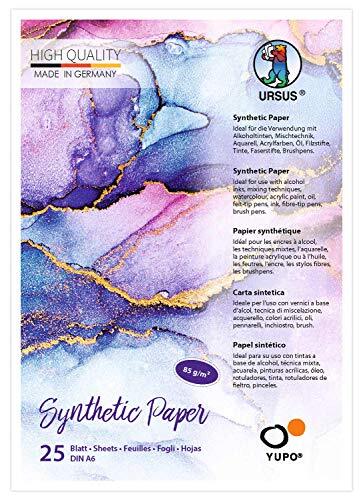 Ursus 16266400 - Yupo synthetisch papier, DIN A6, 25 vellen, 85 g/m², synthetisch, glad oppervlak, scheur- en waterbestendig, UV-lichtecht, extreem duurzaam, 100% recyclebaar, veelzijdig te gebruiken