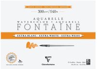 Clairefontaine 976021C Aan 4 zijden gelijmd blok Fontaine Extra Wit - 15 Vellen Extra Wit Aquarelpapier 100% Katoen Gesatineerde Korrel - Professionele Kwaliteit 36x26cm 300g