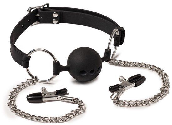 Rimba Ball Gag - Mondknevel Met Tepelklemmen