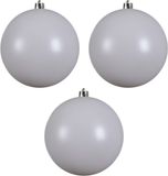 Merkloos Decoris Kerstbal - 3x - wit - groot - 14 cm - kunststof - glans