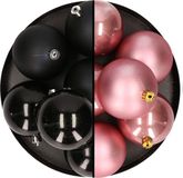 Merkloos / Sans marque Kaemingk B.V. 12x stuks kunststof kerstballen 8 cm mix van zwart en velvet roze