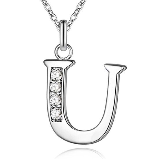 LGT JWLS Lookinggoodtoday Zilverkleurige Letter U Dames Ketting met Zirkonia