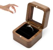 Boîte à bagues en noyer avec fenêtre de visualisation