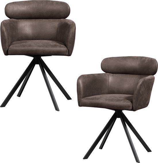 WOOOD Fenne Dining Chairs - Set of 2 - Black/Grey - Faux Leather - Swivel - Industrial