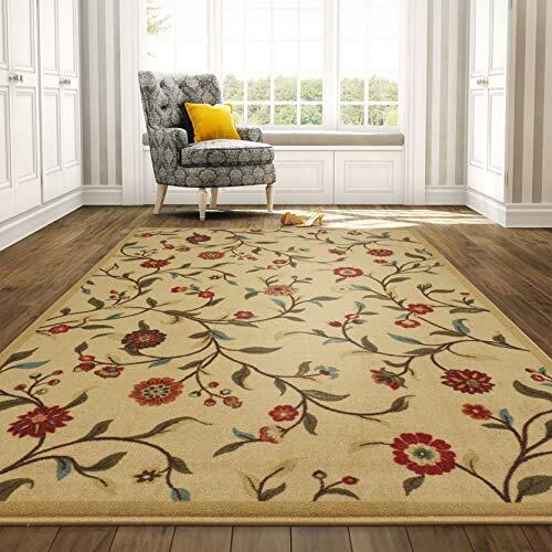 Ottomanson Ottohome Collection Floral Garden Design Non-Skid (non-slip) Rubber Backing Modern Area Rug bloemenpatroon 3'3" X 5'0" Beige/bloemen