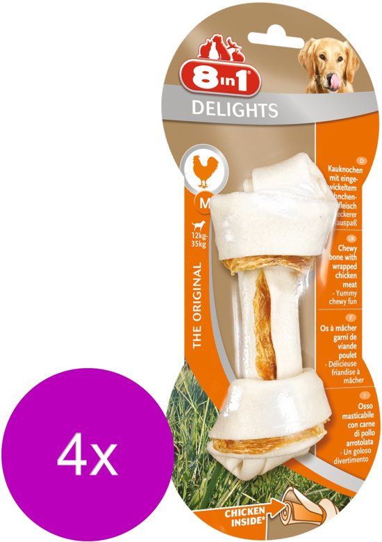 8in1 Delights Kauwknook Kip - Hondensnacks - 4 x Medium