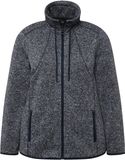 Ulla Popken - Dames - Jas van gebreid fleece ruiten opstaande kraag ritszakken - Marine - Maat 46+