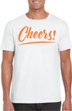 Bellatio Decorations Verkleed T-shirt voor heren - cheers - wit - oranje glitter - carnaval L