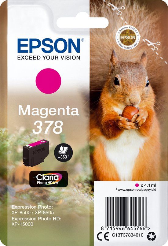 Epson Squirrel Singlepack Magenta 378 Claria Photo HD Ink single pack / magenta