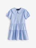 Next - Meisjes - Jurk met mooie kraag, van katoenrijk naar school met gingham-ruit - Blauw