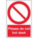 V Safety CV035AU-S Vsafety Please Do Not Hot Desk 200mm x 300mm - Zelfklevende vinyl