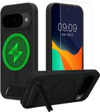 kwmobile Hoesje voor Google Pixel 10 / Pixel 10 Pro / Pixel 9 / Pixel 9 Pro - Compatibel met MagSafe - Hoesje met standaard en screenprotector van gehard glas - zwart / mat transparant