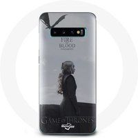 Maniacase Hoesje voor Samsung Galaxy S10 Edge Game of Thrones seizoen 8 Daenerys Targaryen Vuur en Bloed De IJzeren Troon Logo Grijs