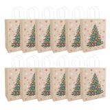 Idena 30505-12 - Kerstboom cadeauzakje, 12 stuks, cadeauzakjes in de maat 25 x 33 x 12 cm, papieren zakjes in beige
