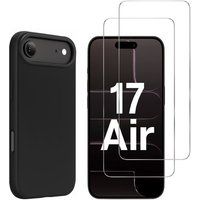 Phonillico® Zwarte Hoes voor iPhone 17 AIR met 2 Gehard Glas Schermbeschermers
