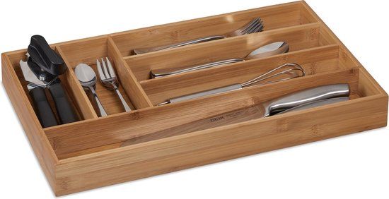 Relaxdays Bestekbak Bamboe - 6 Vakken - Besteklade Smal - Bestek Organizer - Bestekla