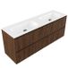 Saniclass Badkamermeubelset - 160x45x61.5cm - Flow solid surface wastafel wit - 2 wasbakken - 2 kraangaten - 4 lades - mat walnut pure (hout) SW1420815/SW1441151