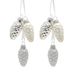 2 Lauschaer 2 stuks elegante kerstboomversiering - kreeft glas Lauscha - kerstboomversiering glazen kegels set van 2 met 3 dennenappels in zilver met textielband 6 cm, glanzend, mat, glinsterend.