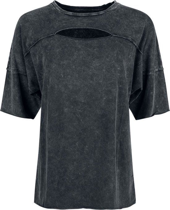Black Premium by EMP Zwart T-shirt met uitgesneden halslijn en externe naden - Dames - M