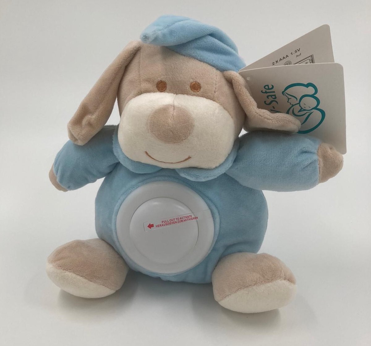 Winfried Kögler GmbH - KF Baby knuffel BLAUW - model HOND met nachtlampje - voor kinderen - LED nachtlamp op batterij - meerdere kleuren knuffels verkrijgbaar – knuffelbeest met nachtlampje
