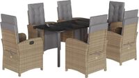 vidaXL Ensemble de jardin 7 pièces avec coussins, beige, en polyrotin