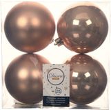 Decoris Kerstballen - 4x st - toffee bruin - D10 cm - kunststof