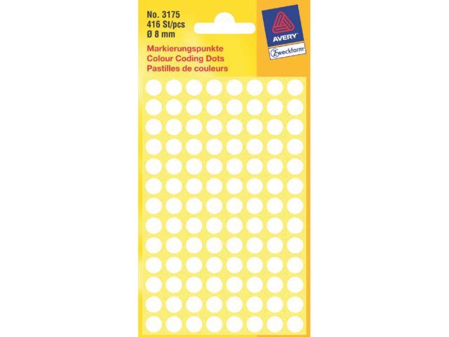 Avery Etiket 3175 rond 8mm wit 416stuks
