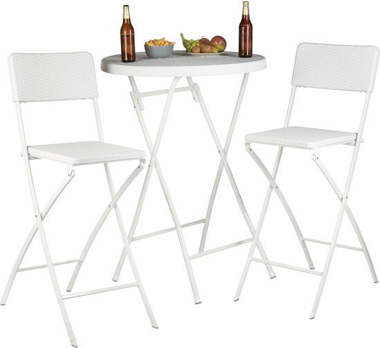 Relaxdays - Opvouwbare Barstoel BASTIAN - Barkruk met Rugleuning - Rotan - Wit