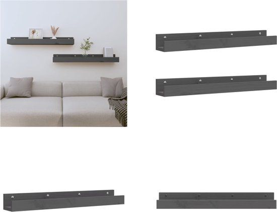 vidaXL Wandschappen 2 stuks 80x12x9 cm massief grenenhout grijs