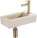 QeramiQ Fuente fonteinset – 37.5x18.5x9 cm – keramiek beige – kraangat rechts – geborsteld gouden kraan