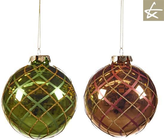 Goodwill - Kerstbal - Kerstdecoratie - Metalic Groen - Metalic RozÃ© - 2 modellen - 10 cm - LET OP PRIJS PER 1 STUK