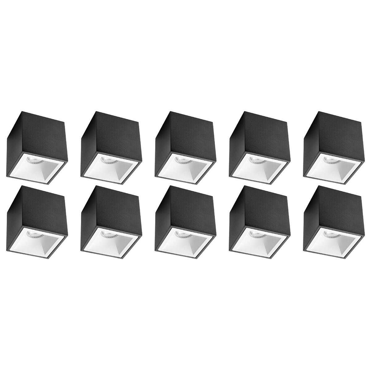 BES LED Opbouwspot 10 Pack - Pragmi Cliron Pro - GU10 Fitting - Opbouw Vierkant - Mat Zwart/Wit - Aluminium - Verdiept - Ã˜90mm