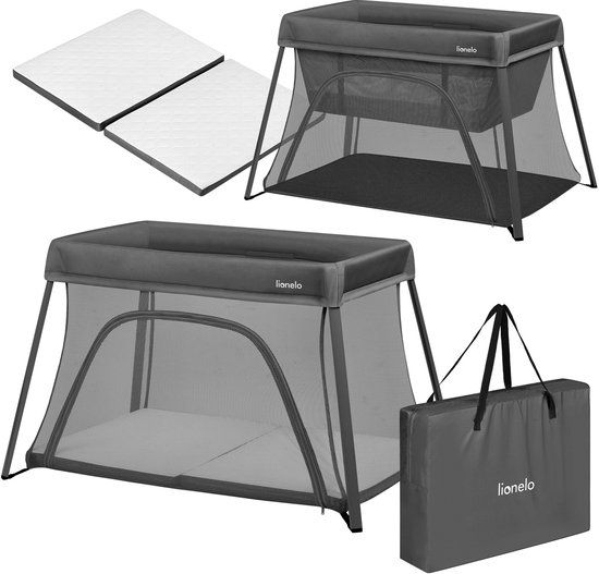 Lionelo Alice 3-in-1 Babybedje - Grijs - Campingbed - Inclusief Matras - Opvouwbaar