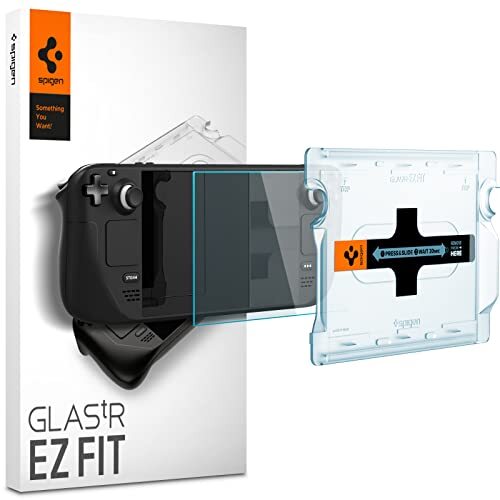 Spigen Glas.tR EZ Fit Screenprotector compatibel met Steam Deck, met Sjabloon voor Installatie, Kristalhelder, Case friendly, 9H Gehard Glas