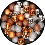 Merkloos / Sans marque Kerstballen mix - Set van 40x stuks - kunststof - koper oranje en zilver - Dia 3 cm - Kerstversiering - kleine balletjes voor mini boompjes