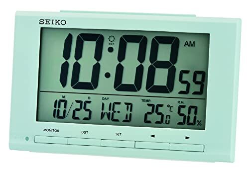 Seiko Clock wekker digitaal lichtblauw LCD QHL090L
